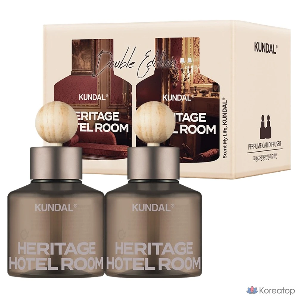 Набор для ухода Kundal Perfume Car Diffuser 75ml 2p + Wood Ball Stick 2p Set, оттенок Heritage Hotel Room, 1 шт.