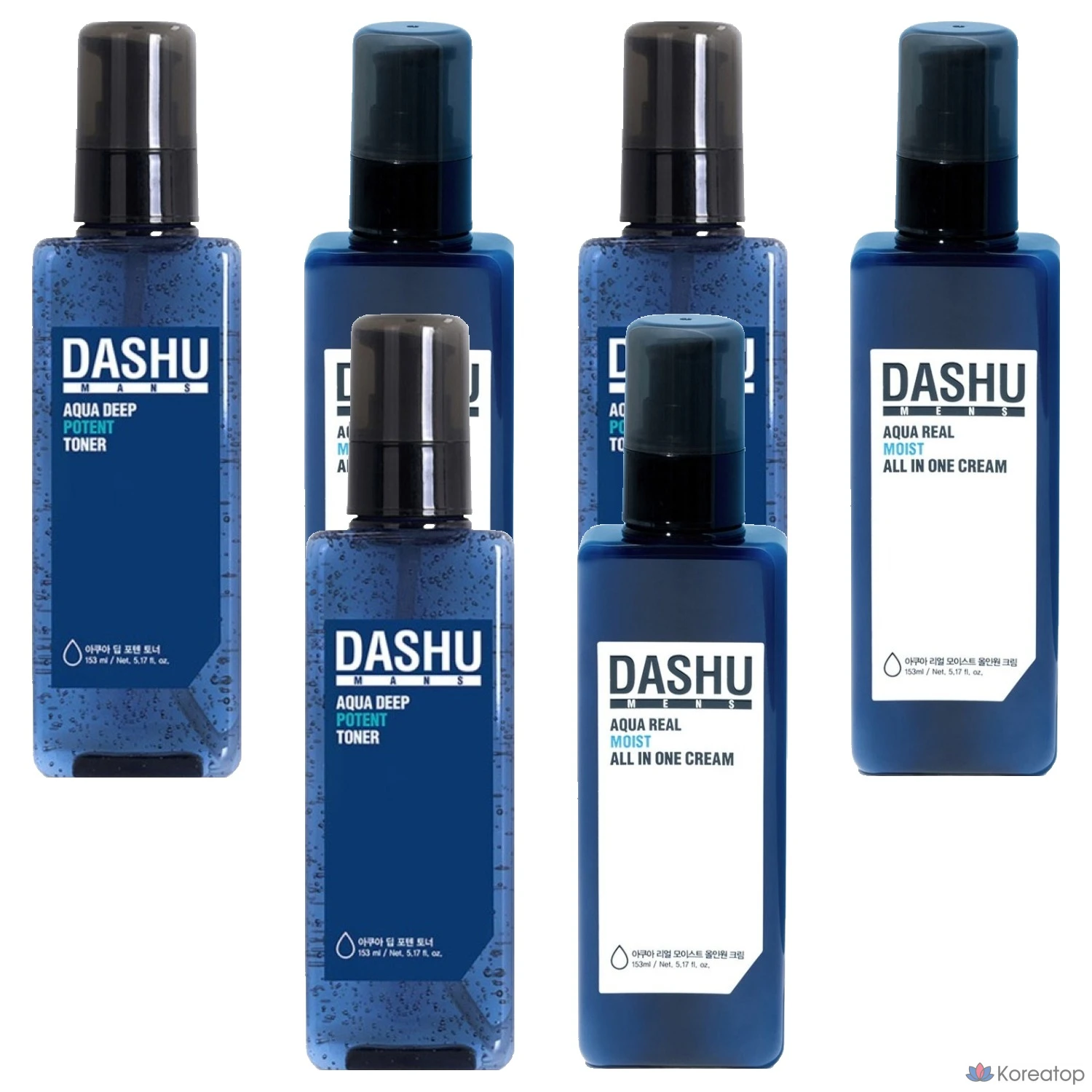 Набор для ухода DASHU Men's Aqua Deep Poten Toner + Men's Aqua Real Moist All-in-One Cream, 459 мл, 3 шт.