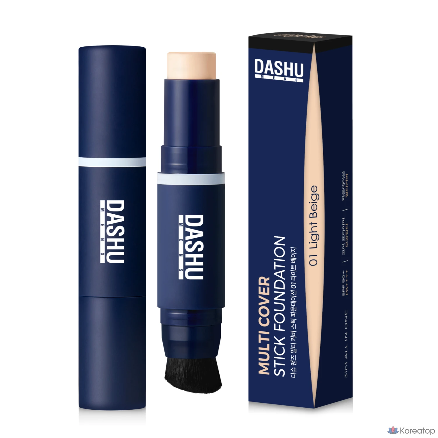 Стик-фундамент DASHU Men's Multi Cover Stick Foundation SPF50+ PA++++, оттенок 01 Light Beige, 12 г, 1 шт.