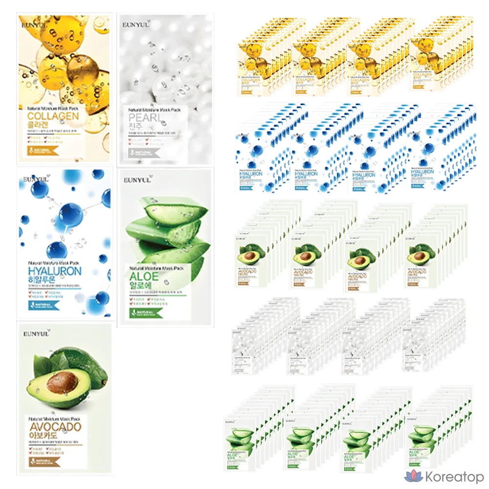 Тканевая маска для лица Eunyul Natural Moisture Mask (Aloe + Collagen + Pearl + Hyaluronic Acid + Avocado), 200 шт.