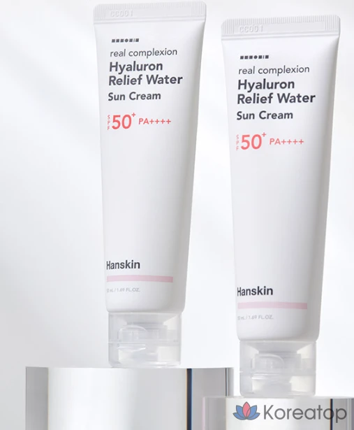 Солнцезащитный крем HANSKIN Real Complexion Hyaluron Relief Water Sun Cream SPF50+ PA++++, 50 мл, 1 шт.