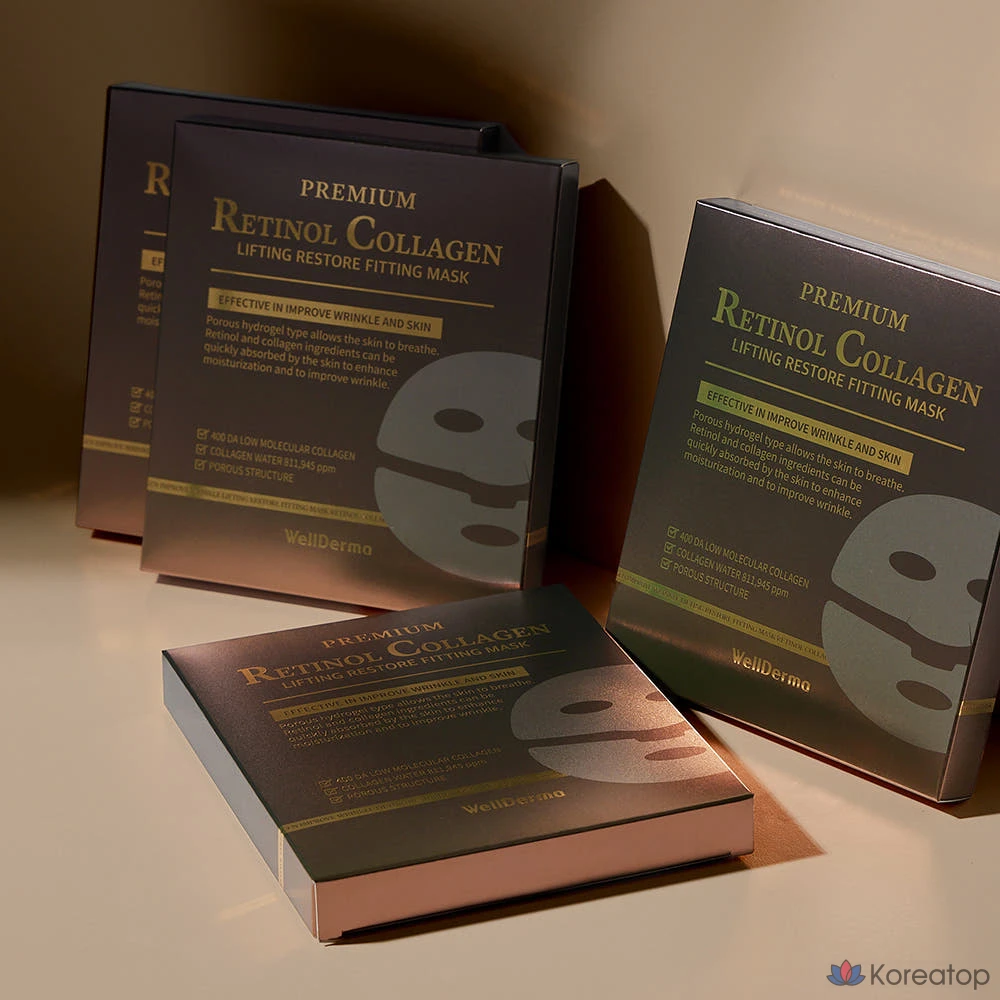 Тканевая маска для лица WellDerma Premium Retinol Collagen Lifting Restore Fitting Mask, 35 шт., фото 3