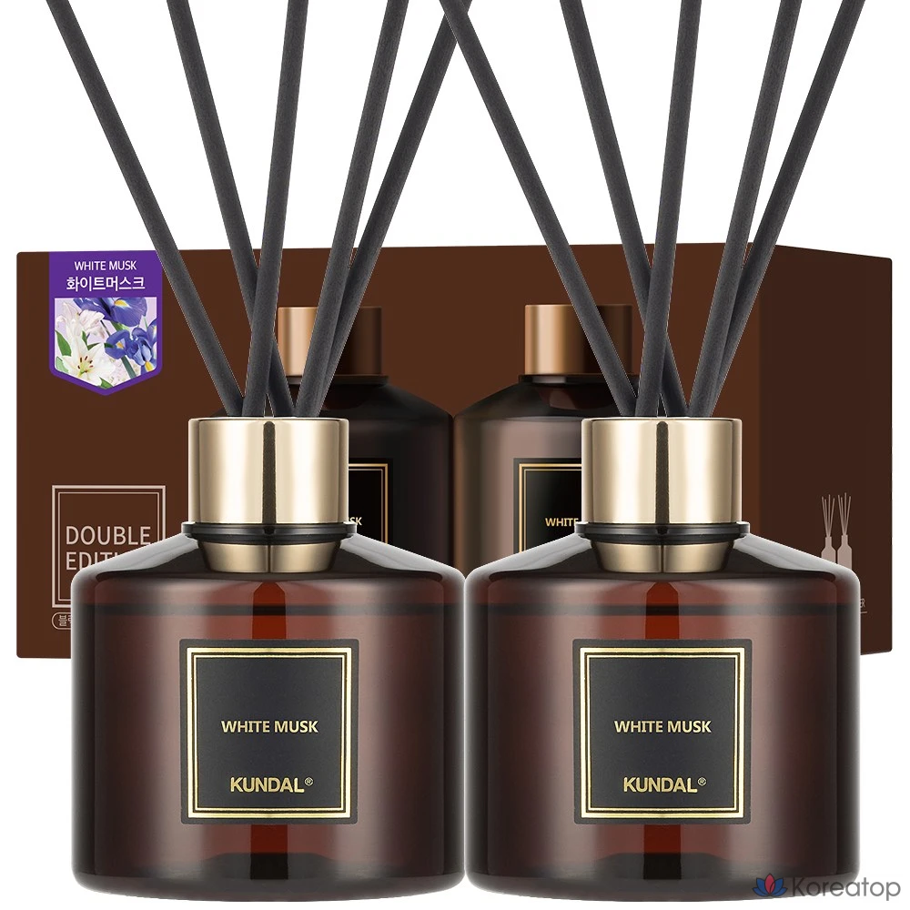 Диффузор для ароматизации Kundal Perfume Diffuser 2p + Fiber Sticks 10p, оттенок White Musk, 200 мл, 1 шт.