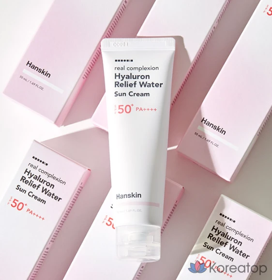 Солнцезащитный крем HANSKIN Real Complexion Hyaluron Relief Water Sun Cream SPF50+ PA++++, 50 мл, 1 шт.