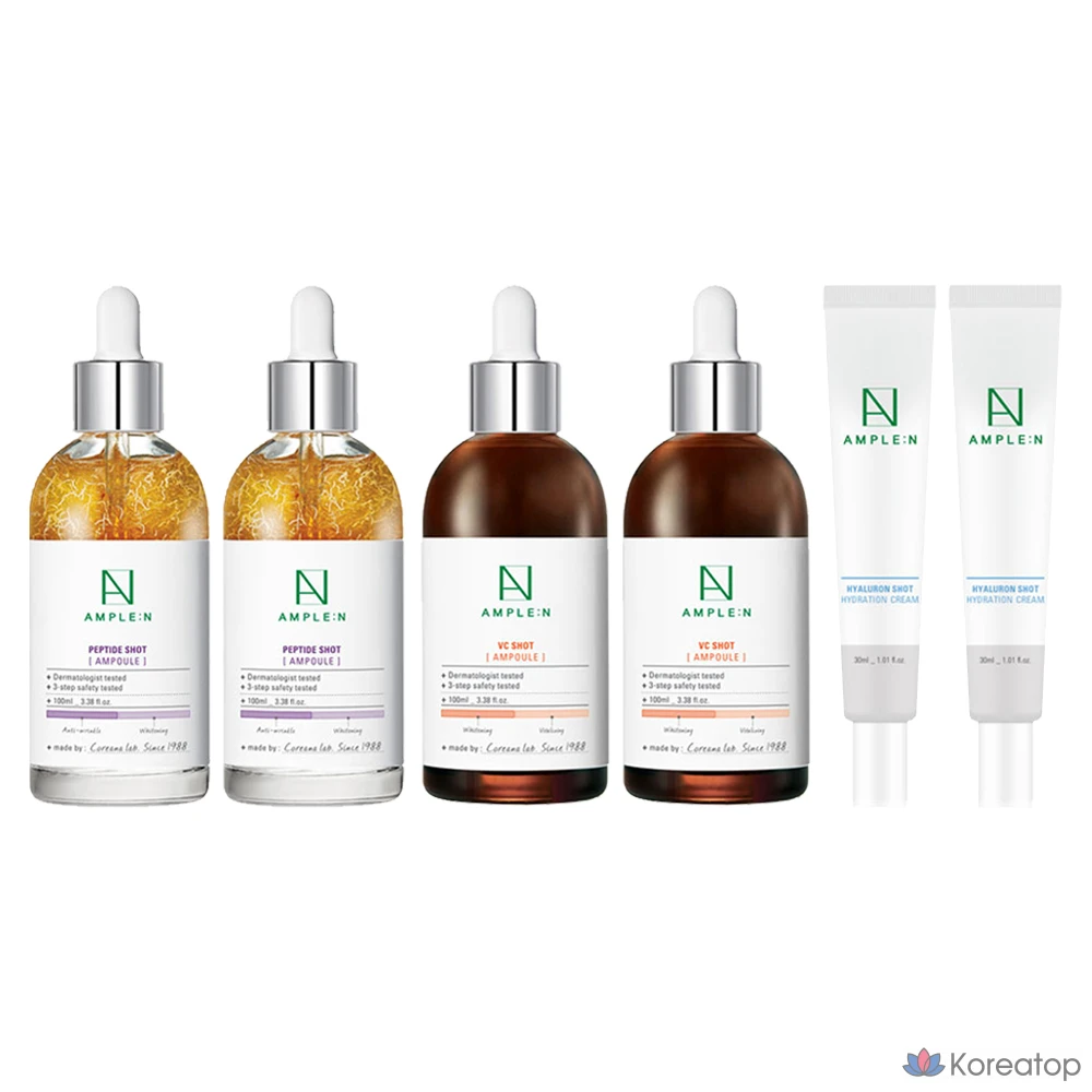 Набор для ухода AMPLE:N Peptide Shot Ampoule 100ml + VC Shot Ampoule 100ml + Hyaluron Shot Moisture Cream 30ml, 2 шт.