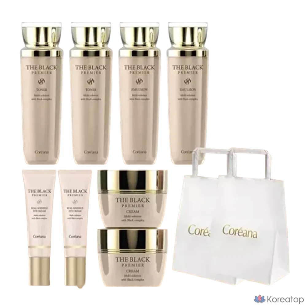 Набор для ухода Coreana The Black Premier 4-piece Set (Toner + Lotion + Cream + Eye Cream), 2 шт.