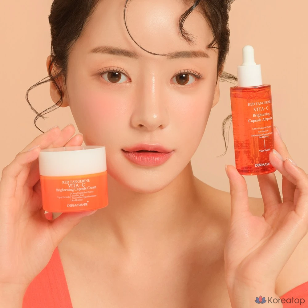 Ампульная сыворотка Dermashare Vegan Red Orange Vitamin C Brightening Capsule Serum + Cream Set, 100 мл, 1 шт.