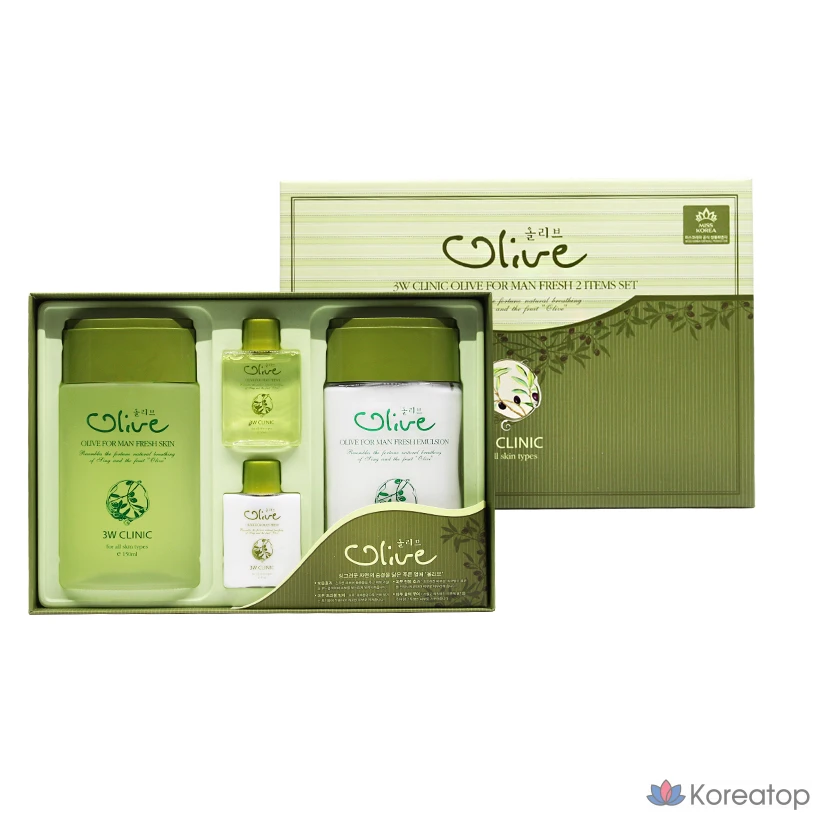 Тонер и лосьон 3W Clinic Olive For Men Fresh Skin+Lotion 2-piece Set, 1 шт.
