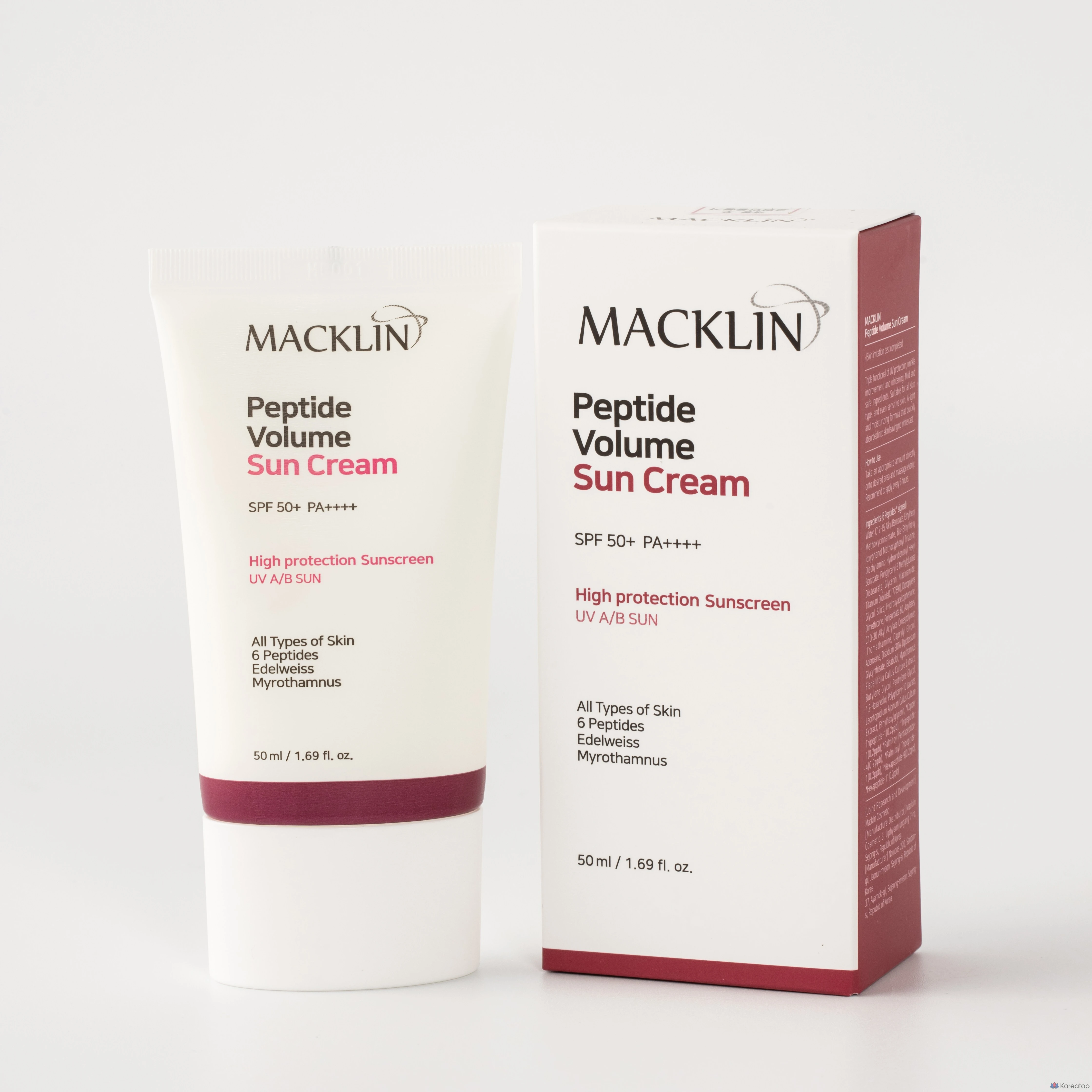 Солнцезащитный крем Macklin Peptide Volume Sun Cream SPF50+ PA++++, 50 мл, 1 шт.