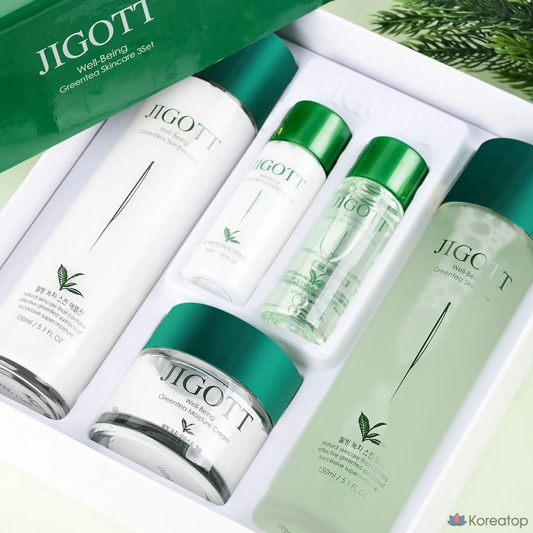 Набор для ухода Jigott Wellbeing Green Tea 3-piece Set (Toner + Lotion + Cream), 1 шт.