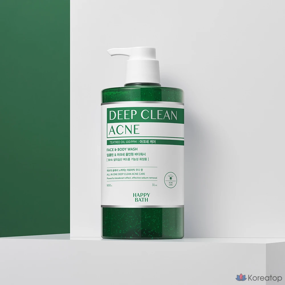 Гель для душа Happy Bath Deep Clean Tea Tree Acne Care All-in-one Body Wash Aromatic Woody, 900 г, 1 шт.