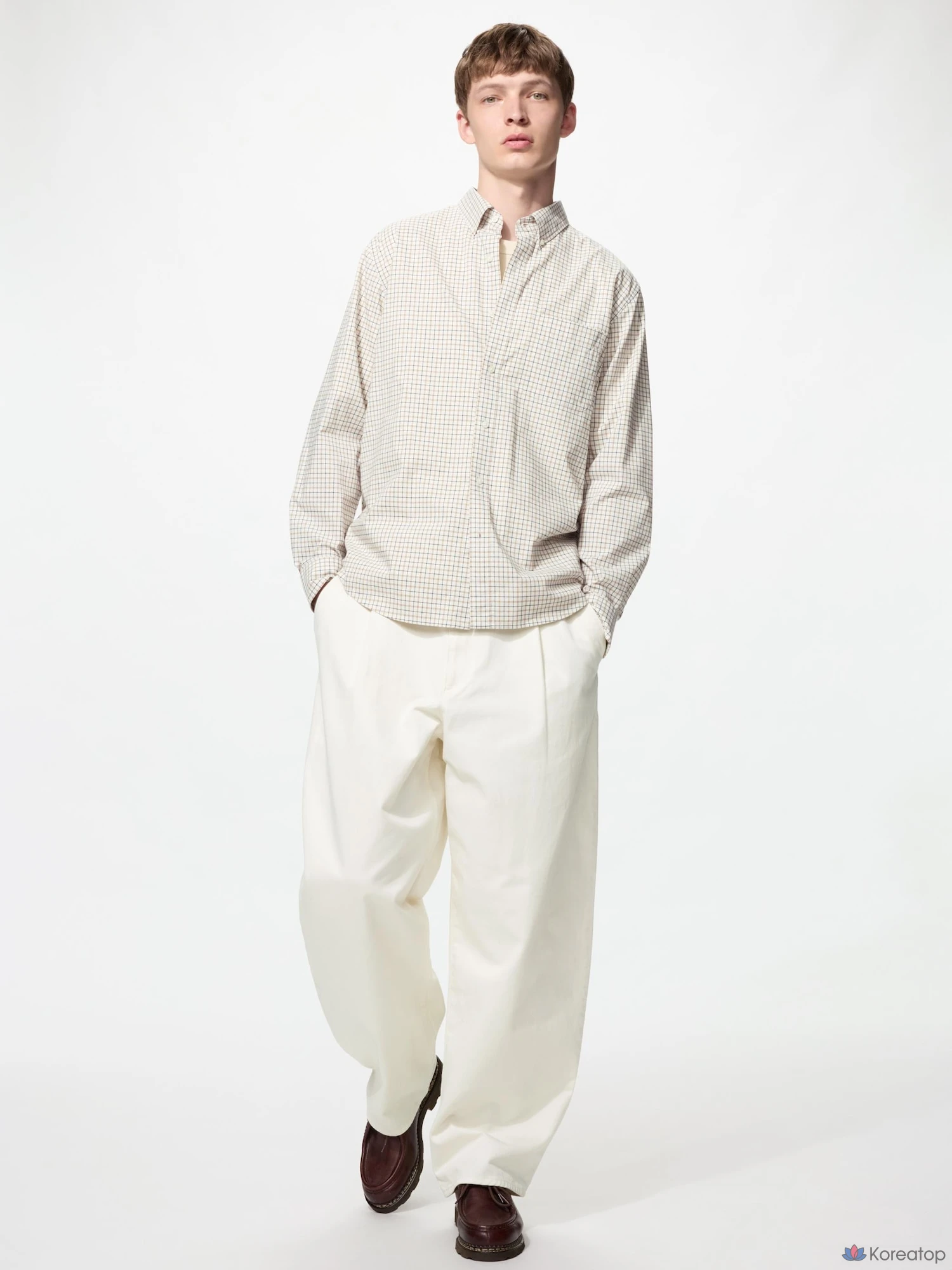 Рубашка Uniqlo Broadcloth Shirt Button-Down Collar Check B