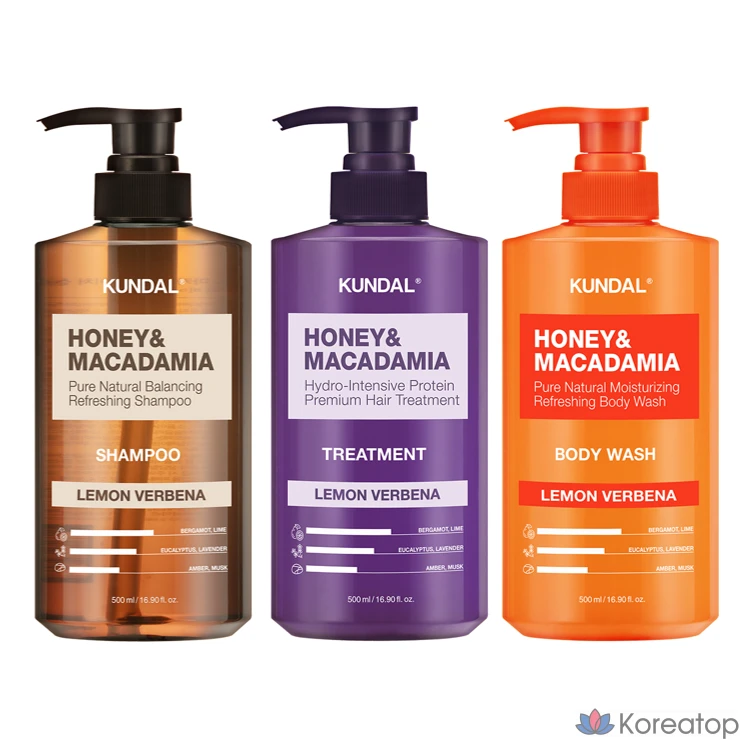 Набор для ухода Kundal Nature Shampoo 500ml + Treatment 500ml + Body Wash 500ml, аромат Lemon Verbena, 1 шт.