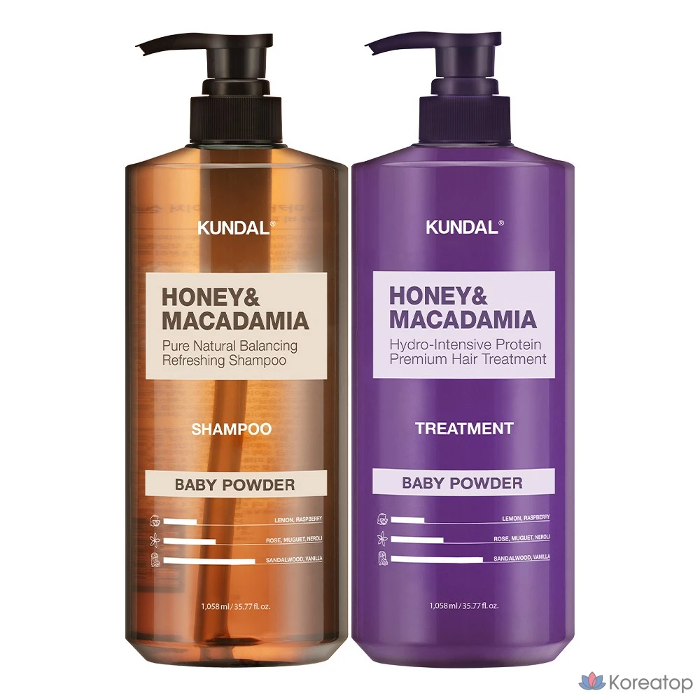 Набор для ухода Kundal Nature Shampoo + Treatment 1058 ml Set, оттенок Baby Powder, 1 шт.