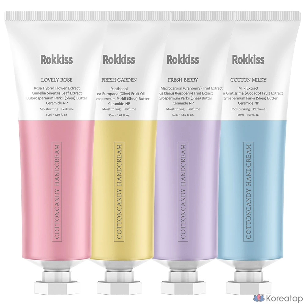 Крем для рук Rokkiss Cotton Candy Hand Cream, 4-piece Set (Lovely Rose + Fresh Garden + Fresh Berry + Cotton Milky), 200 г, 1 шт.