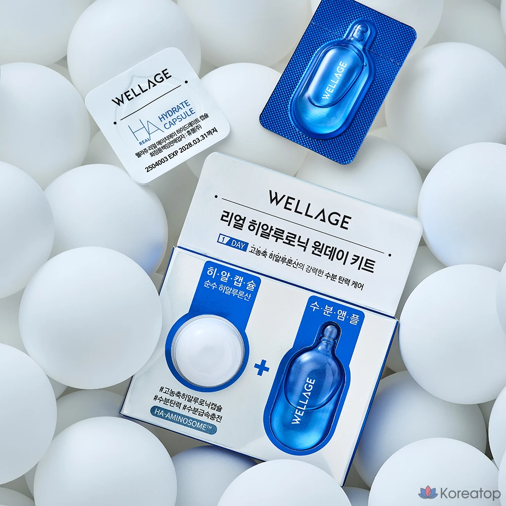 Набор для ухода WELLAGE Real Hyaluronic Capsule 10g + Ampoule 1ml One-Day Kit, 1 шт.