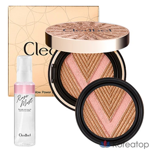 Кушон Cledbel Glow Power Lift V Rose Gold Cushion Foundation, оттенок 21, 13 г + 13 г + 100 мл, 1 шт.