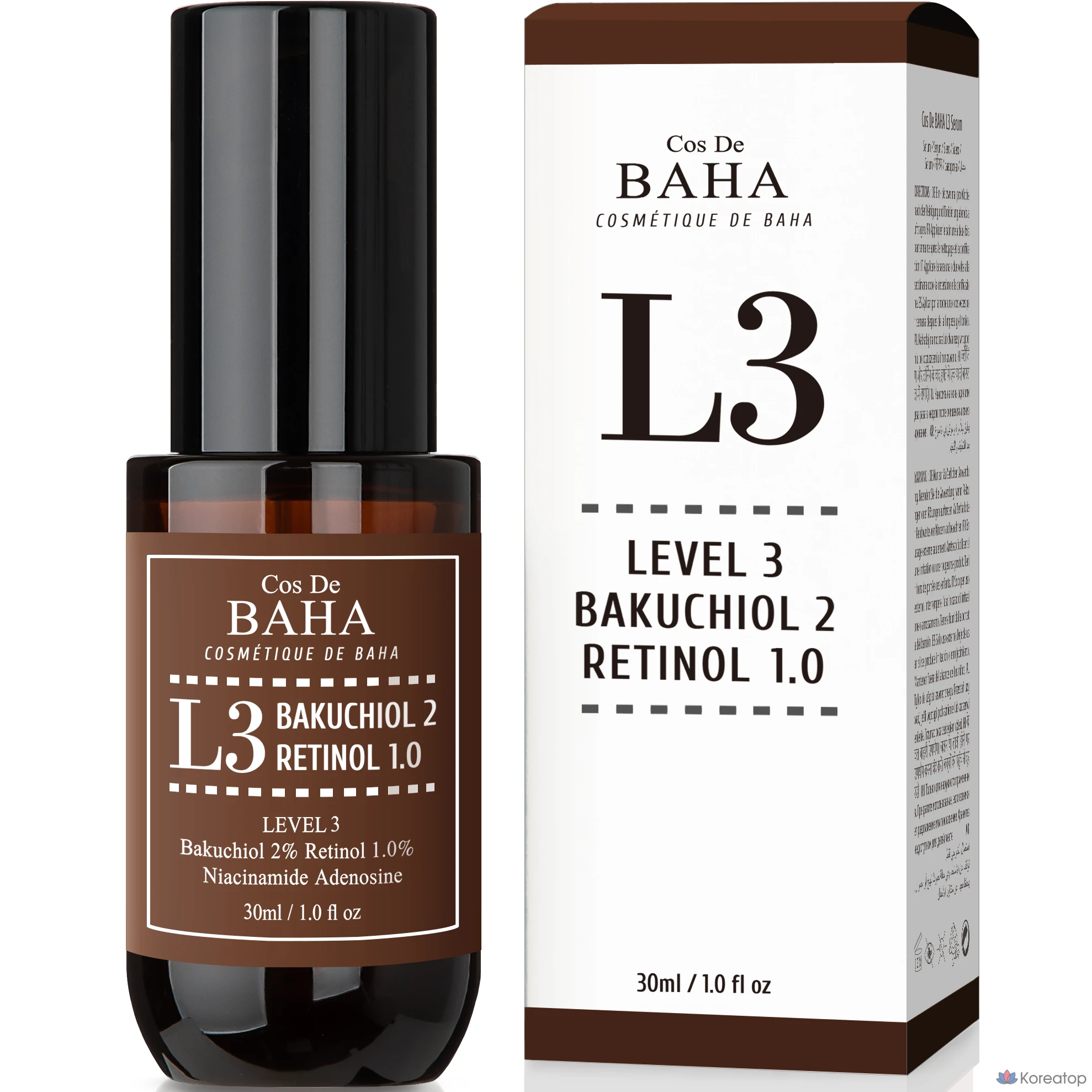 Ампульная сыворотка Cos De Baha L3 Retinol Bakuchiol Vitamin A, 30 мл, 1 шт.