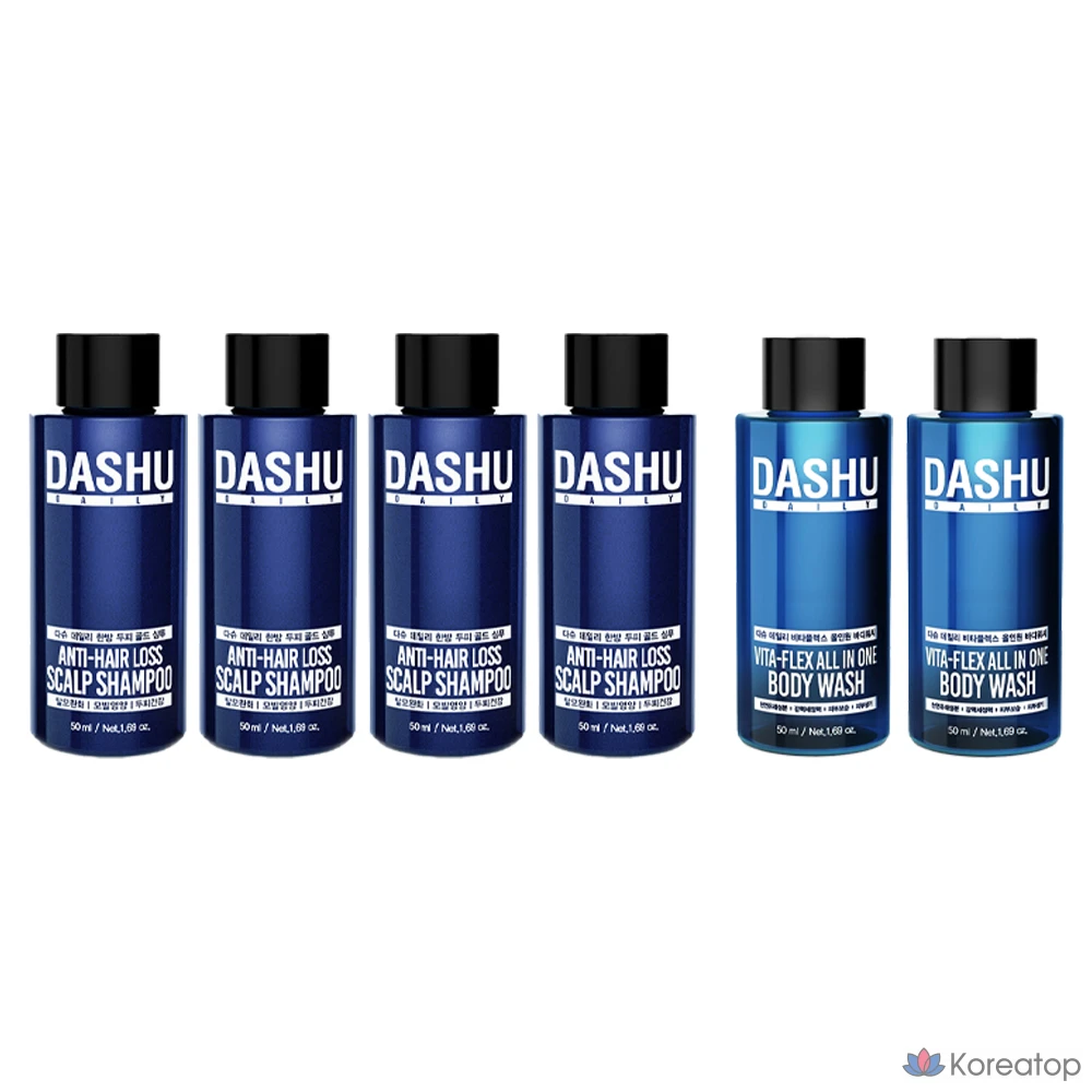 Шампунь DASHU Daily Herbal Scalp Gold Shampoo EX, 50 мл x 2 шт. + Гель для душа DASHU Daily Vita Flex All-in-One Body Wash, 50 мл x 1 шт., 2 набора