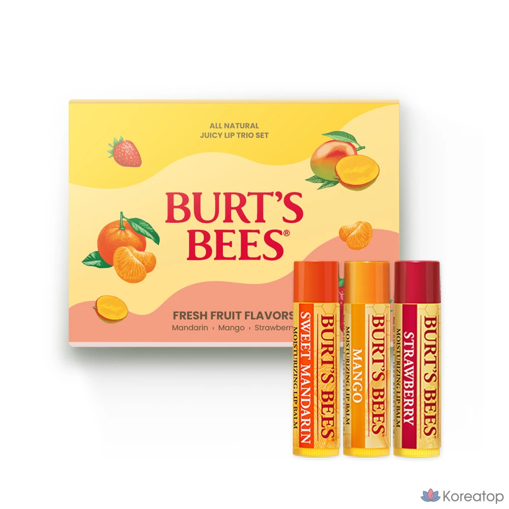 Набор для ухода Burt's Bees Juicy Lip Balm Trio 3-piece Set (Sweet Mandarin + Mango + Strawberry), 12.75 г, 1 шт.
