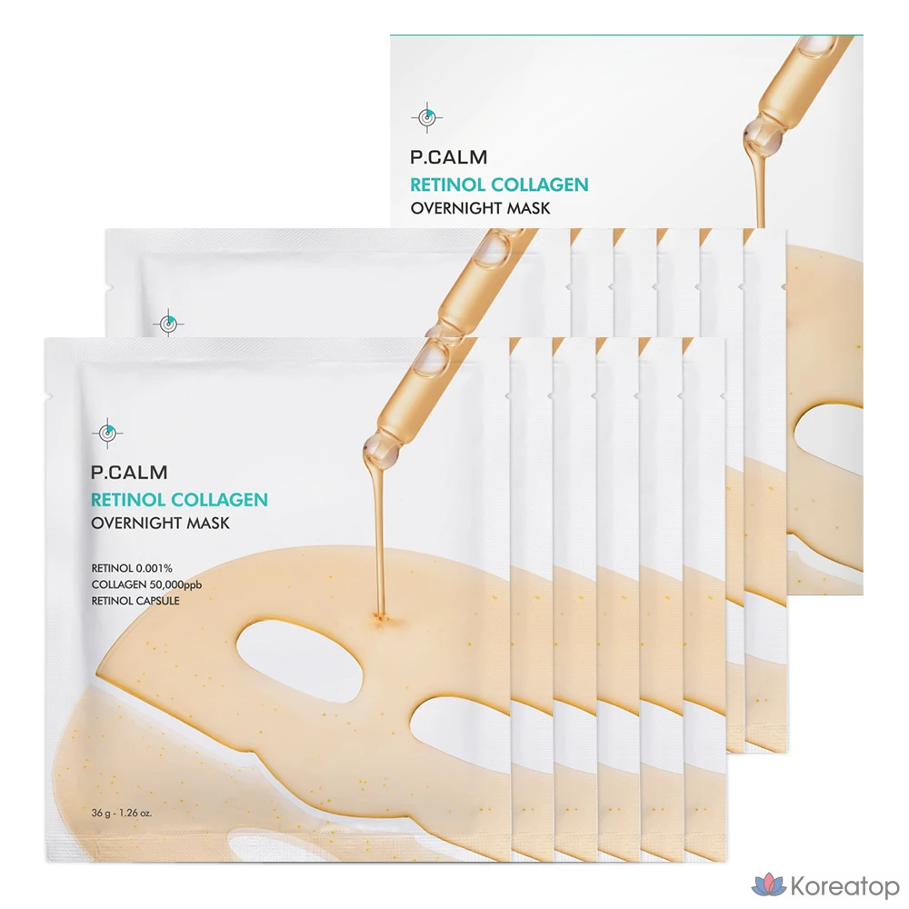 Ночная гидрогелевая маска для лица P.CALM Retinol Collagen Pore Firming Overnight Hydrogel Mask, 36 г, 12 шт.