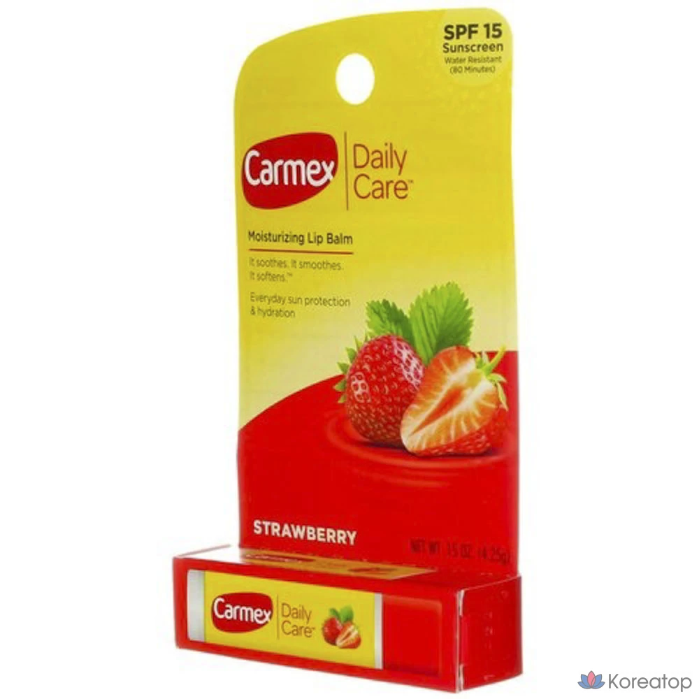 Бальзам для губ Carmex Daily Care Moisturizing Lip Balm Sun Protection & Hydration, оттенок Strawberry, 4.25 г, 1 шт.