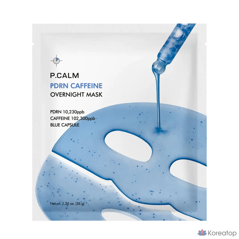 Ночная гелевая маска для лица P.CALM PDRN Caffeine Hyaluronic Acid Overnight Gel Mask, 4 шт.