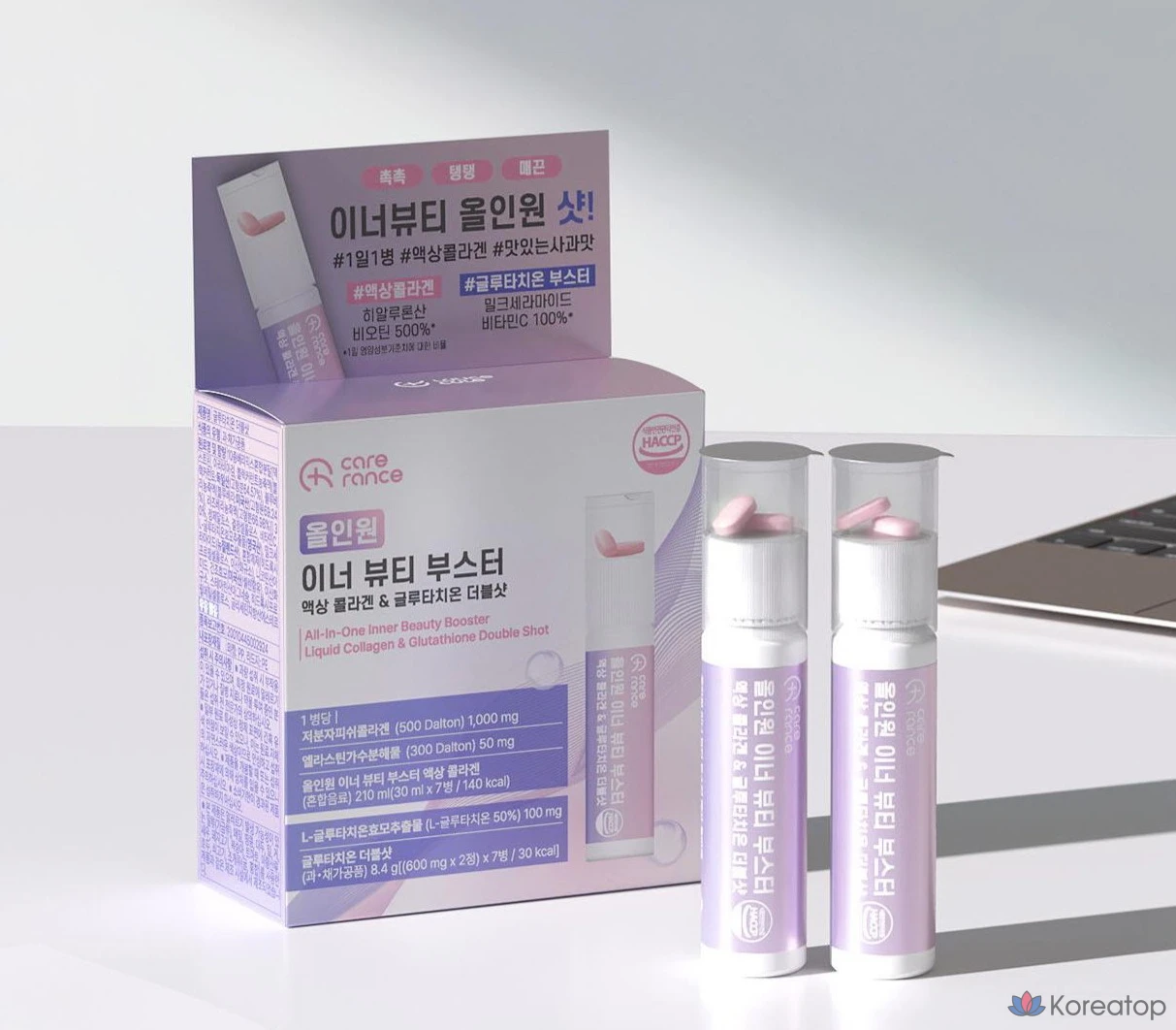 Питьевой коллаген Coreana Carelane All-in-One Inner Beauty Booster Liquid Collagen & Glutathione Double Shot, 7 шт., фото 2