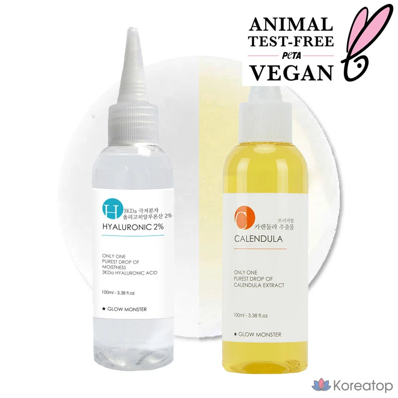Набор для ухода Glow Monster Premium Calendula Extract 100ml + 3Kda Oligo Hyaluronic Acid 2% Essence 100ml, 2 шт.