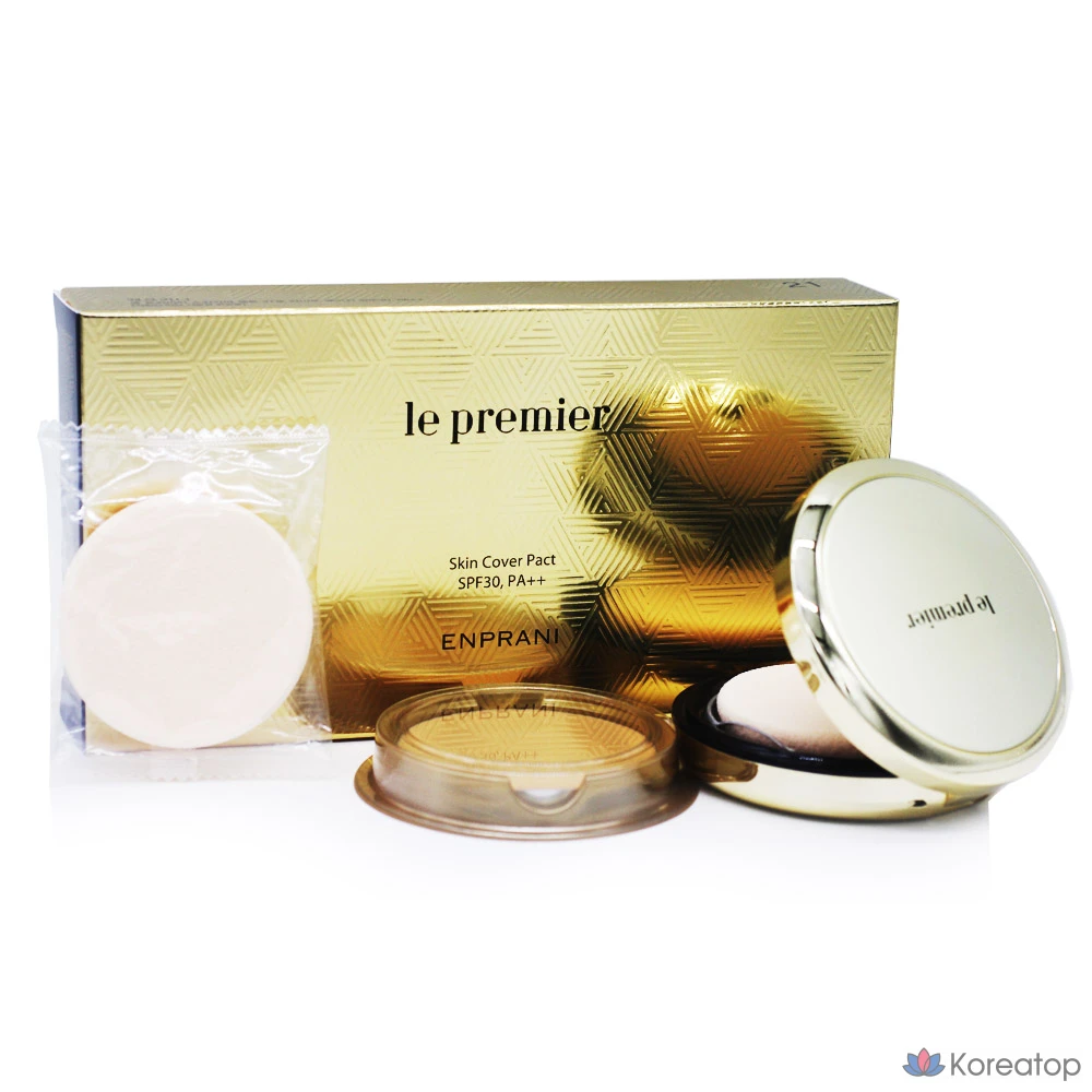 Пудра-компакт Enprani Le Premier Skin Cover Powder Pact (основа + сменный блок), оттенок 23 Natural Beige, 1 шт.