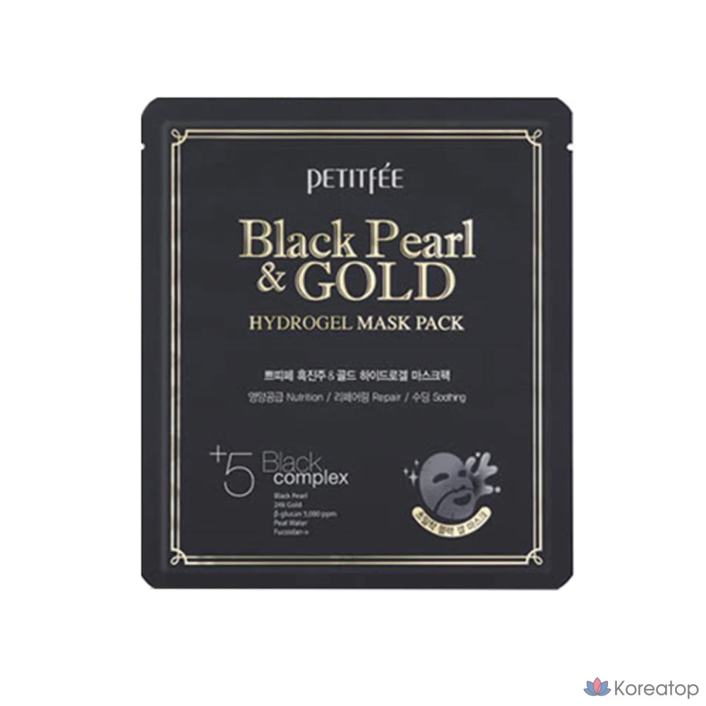 Тканевая маска для лица Petitfee Black Pearl &amp; Gold Hydrogel Mask, 32 г, 5 шт.