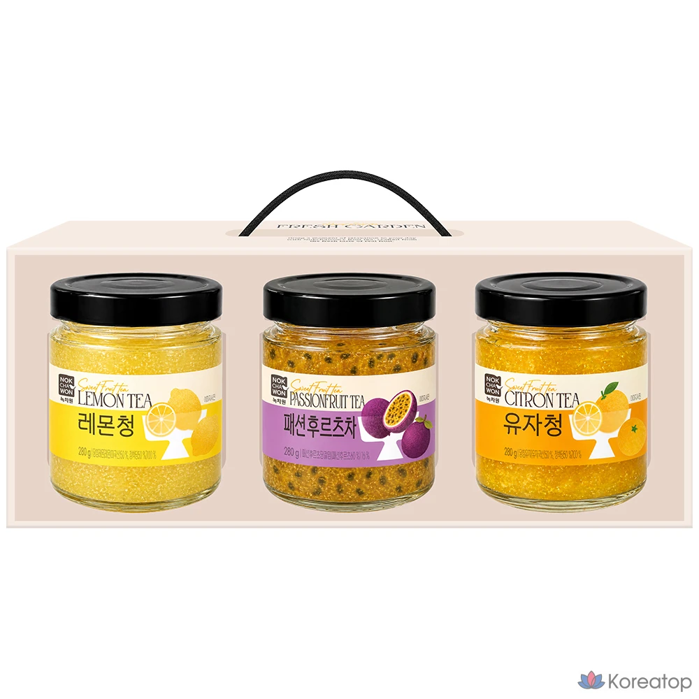 Набор для ухода Nokchawon Fresh Garden Fruit Tea Gift Set (Lemon + Yuzu + Passion Fruit), 840 г, 1 шт.