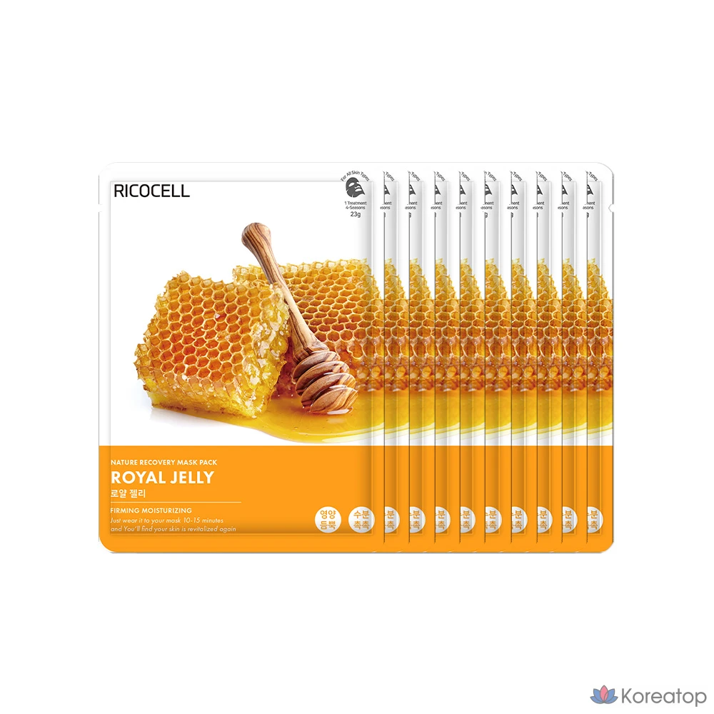Тканевая маска для лица Ricocell Nature Recovery Royal Jelly Mask, 23 г, 10 шт.