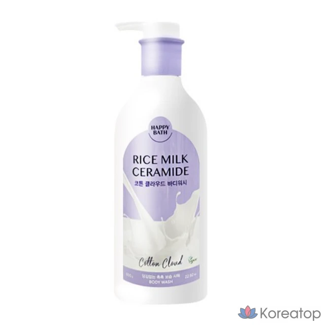 Гель для душа Happy Bath Rice Milk Ceramide Body Wash, аромат Cotton Cloud, 650 г, 1 шт.