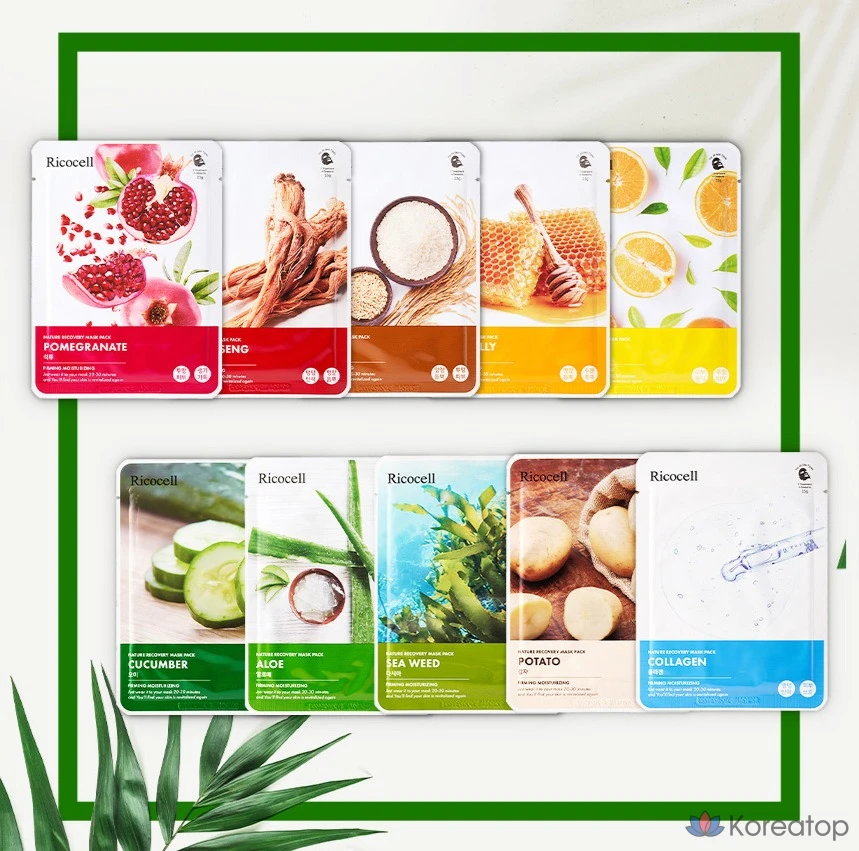 Тканевая маска для лица Ricocell Nature Recovery Mask Pack, 100 шт., фото 2