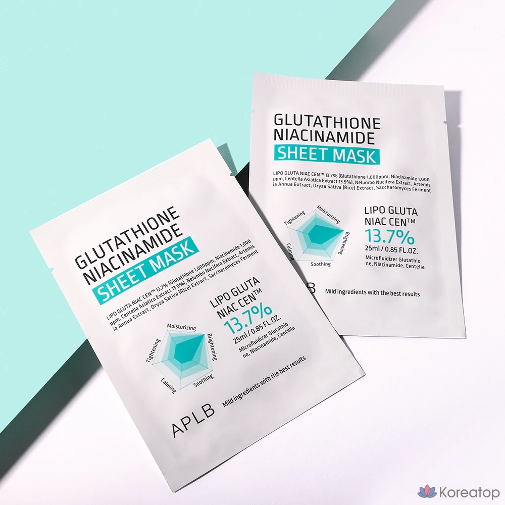 Тканевая маска для лица APLB Glutathione Niacinamide Sheet Mask, 30 шт., фото 2