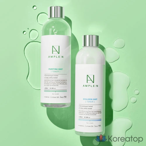 Тонер AMPLE:N Hyaluron Shot Toner + Purifying Shot Toner, 600 мл + 600 мл + помпа, 1 шт.