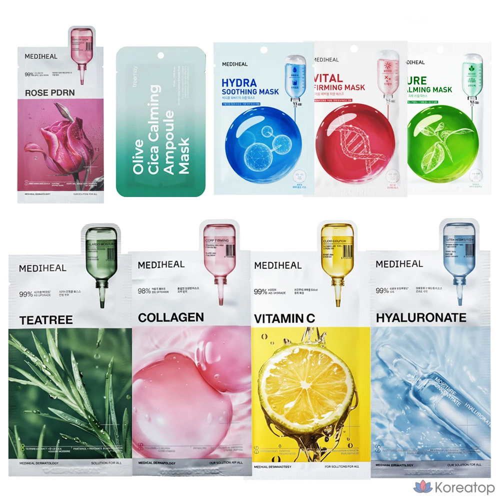 Тканевая маска для лица MEDIHEAL Best Mask Pack Set (Hydrating + Collagen + Tea Tree), 50 шт.