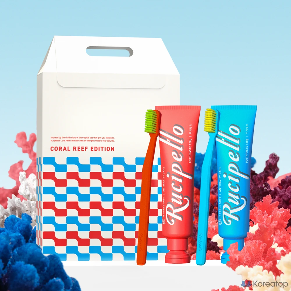 Набор для ухода Rucipello Toothpaste 2 Types + Coral Leaf Toothbrush 2 Types Set, 1 шт.