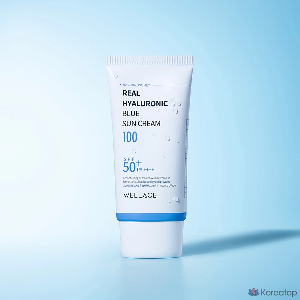 Солнцезащитный крем WELLAGE Real Hyaluronic Blue Sun Cream SPF50+ PA++++, 50 мл, 1 шт.