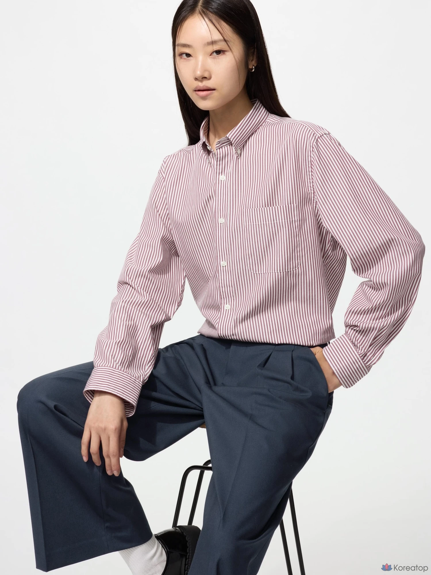 Рубашка Uniqlo Broadcloth Shirt Button-Down Collar, в полоску, фото 3