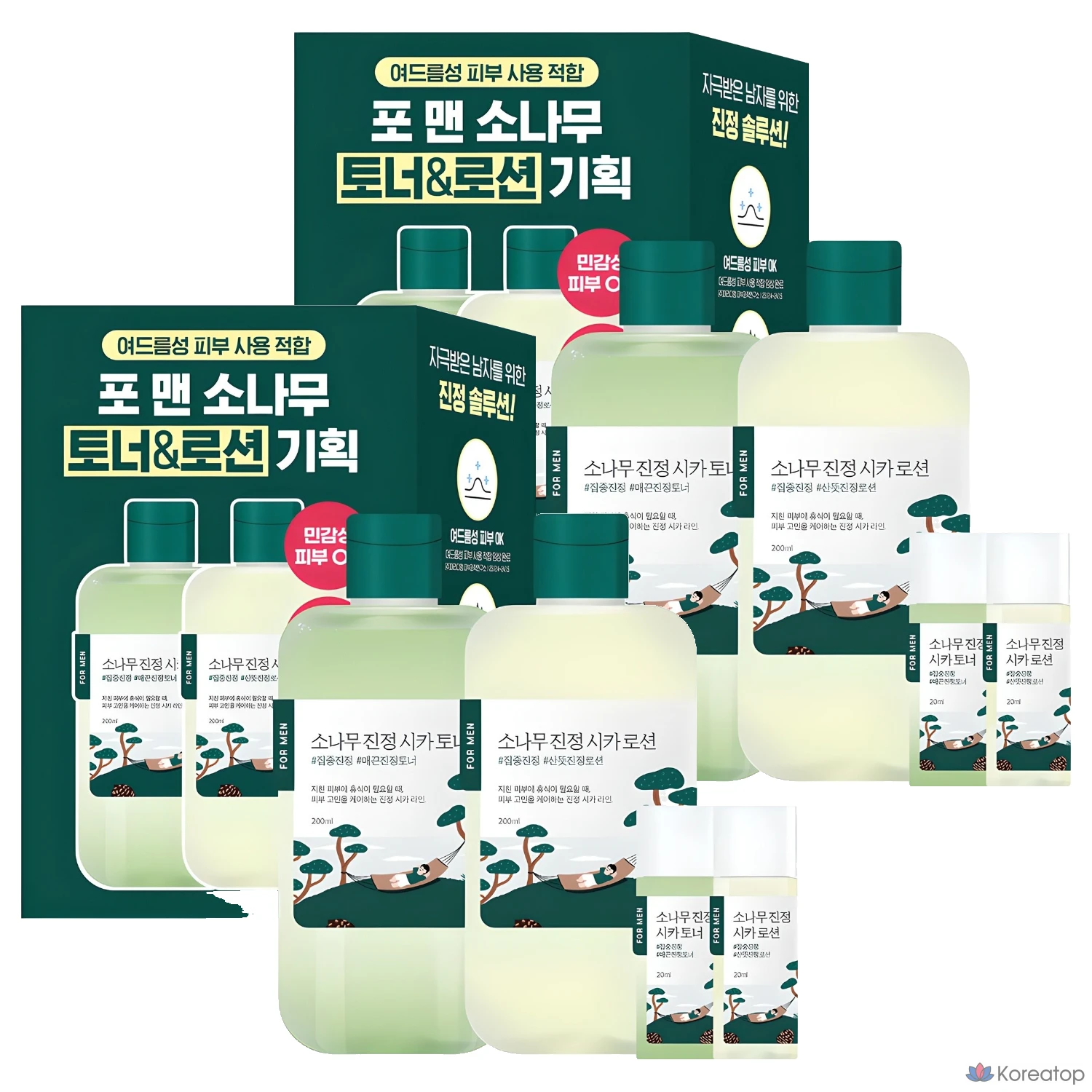 Набор для ухода Round Lab For Men Pine Cica Toner + Lotion 2-piece Set, 2 шт.