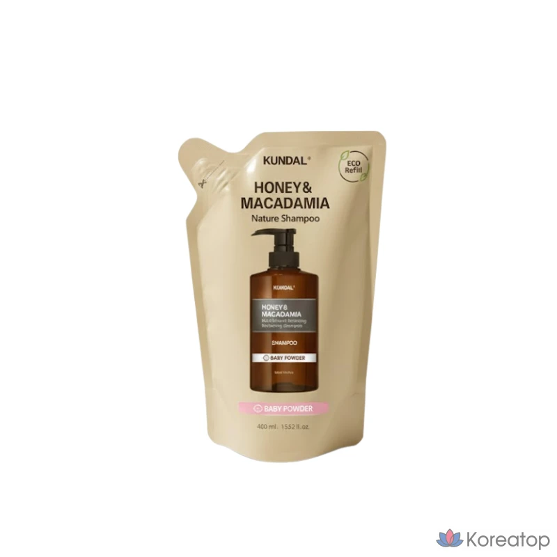 Шампунь Kundal Honey & Macadamia Nature Shampoo Refill, аромат Baby Powder, 400 мл, 1 шт.