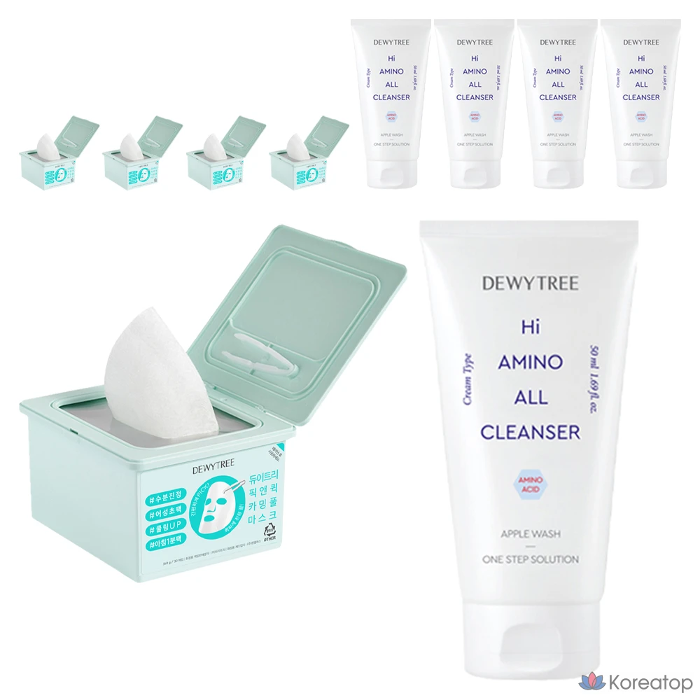 Тканевая маска для лица Dewytree Pick and Quick Calming Full Mask + High Amino Cleansing Foam, 50 мл, 10 шт.