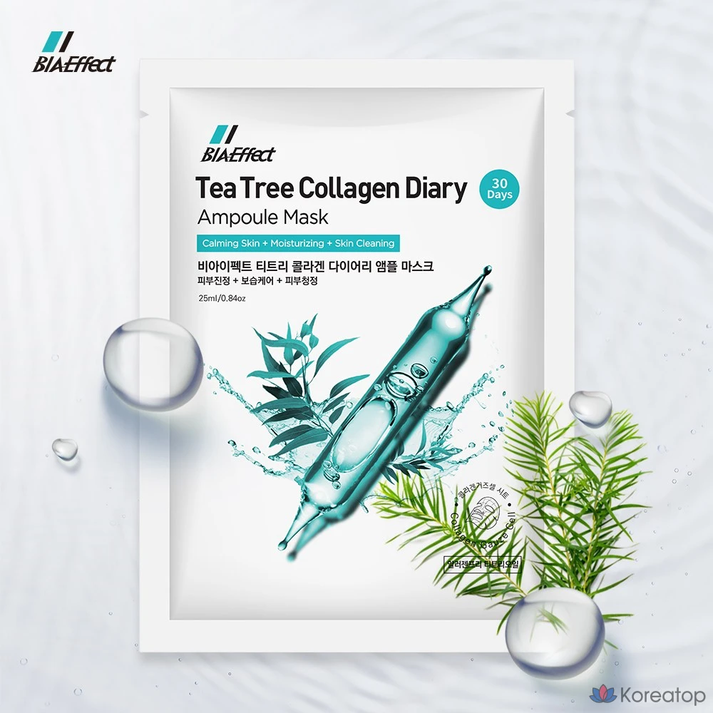 Тканевая маска для лица BIA EFFECT Tea Tree Collagen Diary Ampoule Mask, 25 мл, 100 шт., фото 3