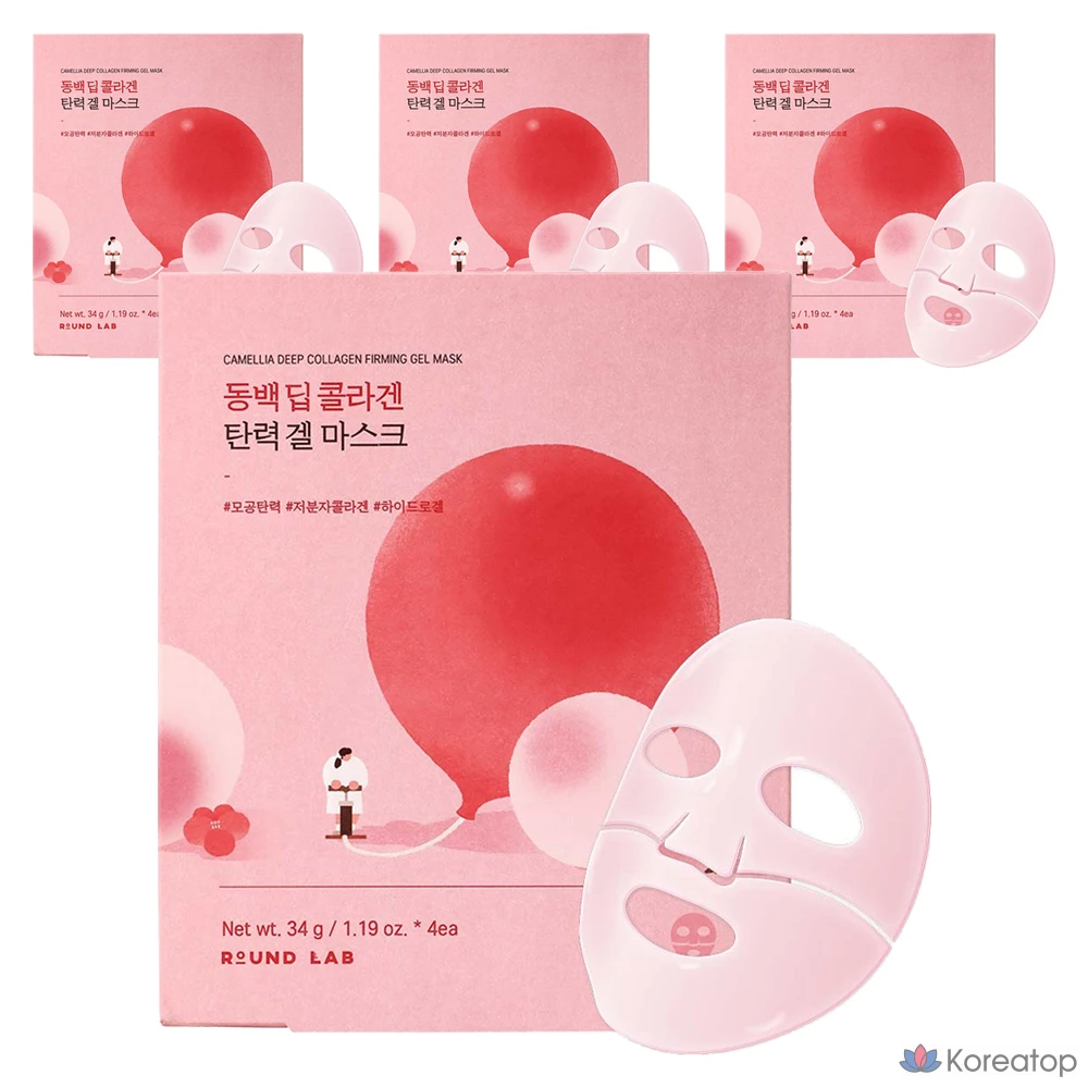 Гидрогелевая маска для лица Round Lab Camellia Deep Collagen Firming Gel Mask, 34 г, 4 шт.