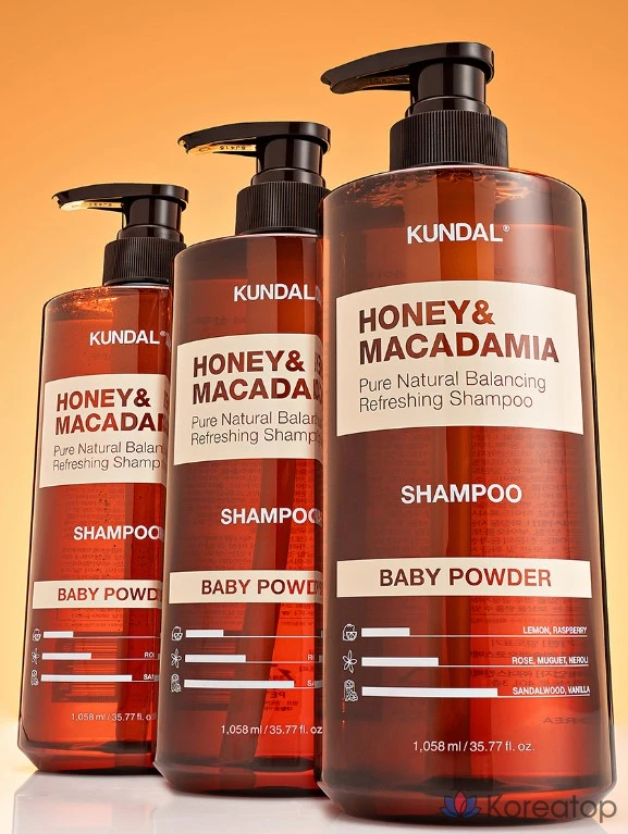 Шампунь Kundal Honey & Macadamia Nature Shampoo Baby Powder Scent, 1.058 л, 1 шт., фото 8