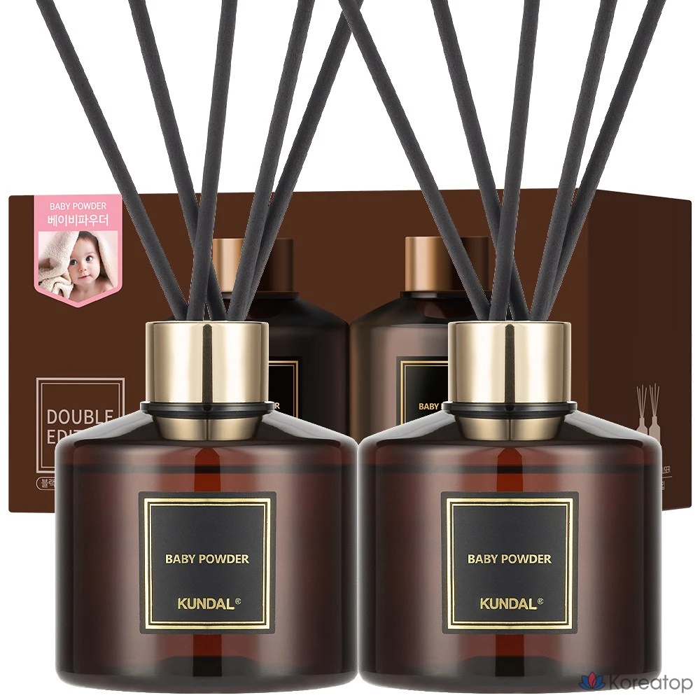 Диффузор для ароматизации Kundal Perfume Diffuser 2p + Fiber Sticks 10p, оттенок Baby Powder, 200 мл, 1 шт.