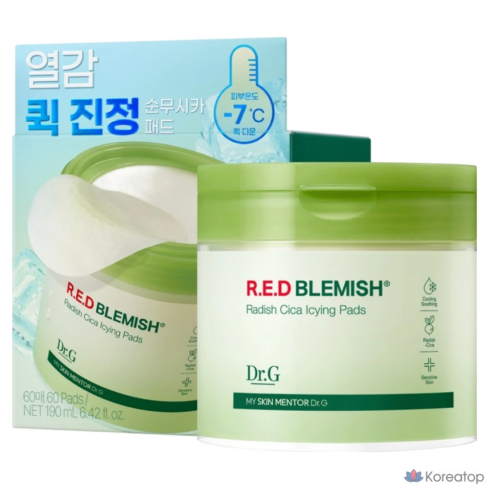 Пэды для лица Dr. G Red Blemish Turnip Cica Icing Pad, 190 мл, 60 шт.