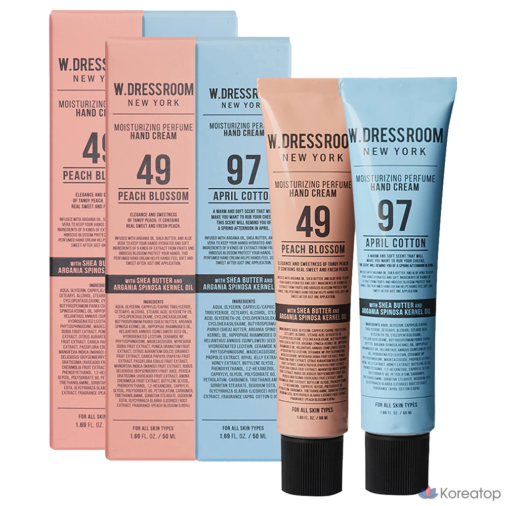 Набор для ухода W.Dressroom Perfume Hand Cream 2-piece Set (Peach Blossom + April Cotton), 50 мл, 2 шт.